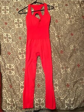 Women Red Sleeveless Jumpsuit Romper Large